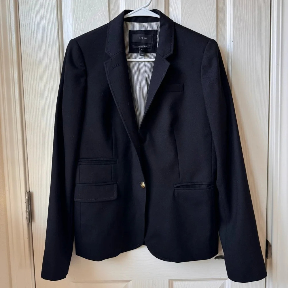 J. Crew Women’s Schoolboy Wool Coat Blazer Two Front Button Black size 8T Flawed